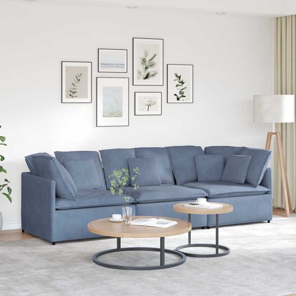 vidaXL Modulares Sofa mit Kissen Cordstoff Blau