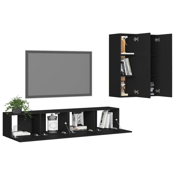 vidaXL 4-tlg. TV-Schrank-Set Schwarz Holzwerkstoff