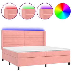 vidaXL Boxspringbett mit Matratze & LED Rosa 200x200 cm Samt