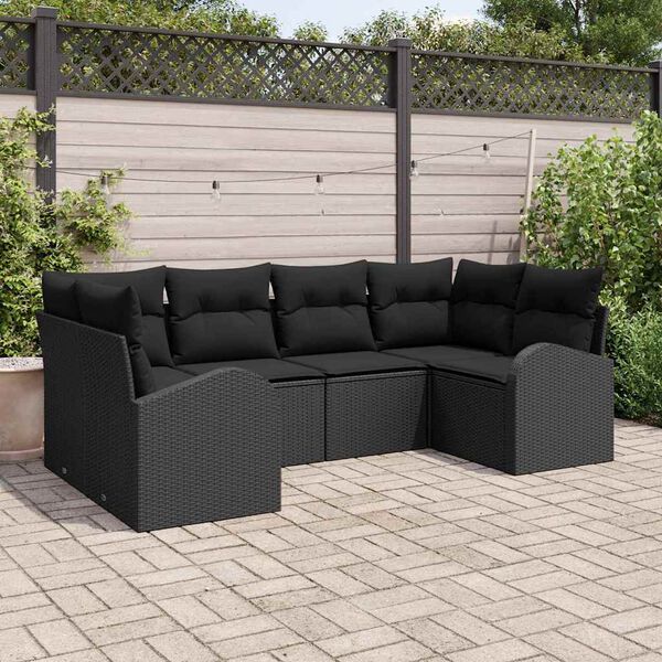 vidaXL Gartensofa-set mit Kissen 6 pcs Schwarz Poly-Rattan