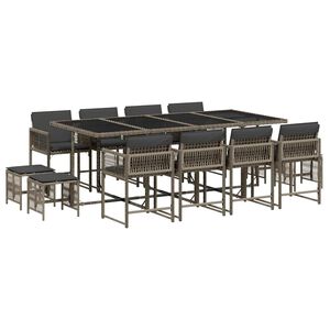 vidaXL 13-tlg. Garten-Essgruppe mit Kissen Grau Poly Rattan