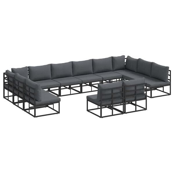 vidaXL Gartensofa-set mit Kissen 12 pcs Schwarz Aluminium