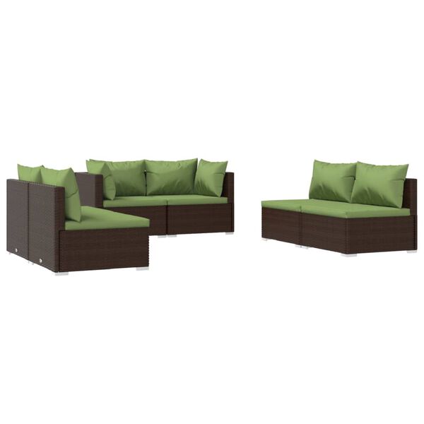 vidaXL 6-tlg. Garten-Lounge-Set mit Kissen Poly Rattan Braun
