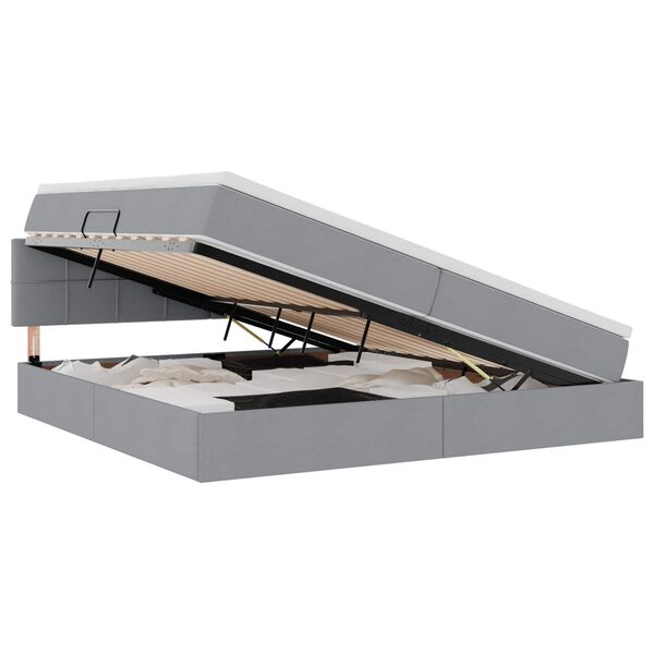 vidaXL Bett mit Stauraum und LED mit LED Hellgrau 200 x 200 cm Stoff