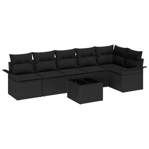 vidaXL Garten-Sofa-Set mit Kissen 7 pcs Schwarz Poly Rattan