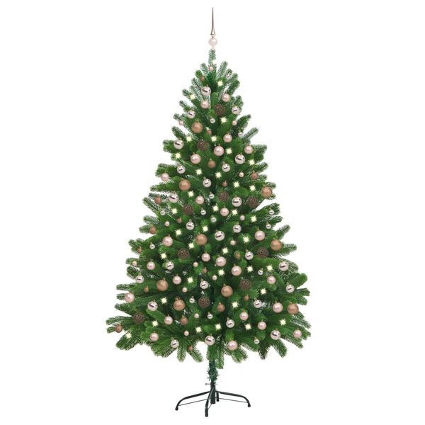 vidaXL K&uuml;nstlicher Weihnachtsbaum Beleuchtung & Kugeln 210 cm Gr&uuml;n
