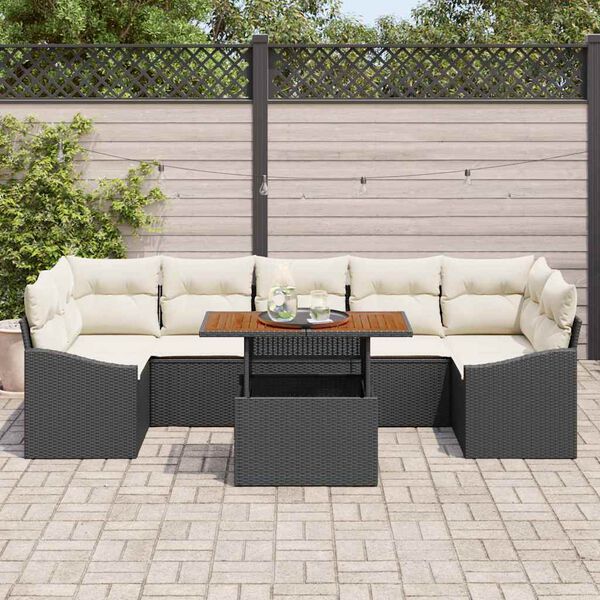 vidaXL Garten-Sofa-Set mit Kissen mit Speicher 8 pcs Schwarz und Beige