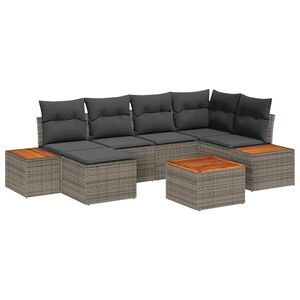 vidaXL Garten-Sofa-Set mit Kissen 7 pcs Grau Poly-Rattan