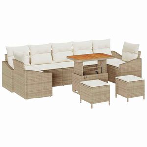 vidaXL Gartensofa-set mit Kissen mit Speicher 10 pcs Beige Poly Rattan