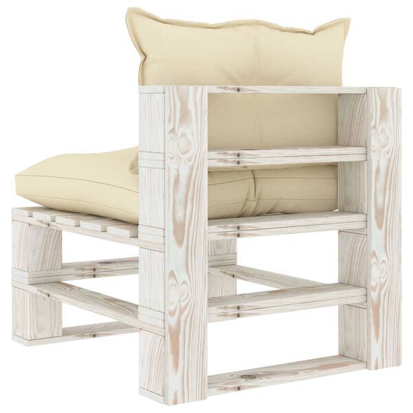 vidaXL Garten-Paletten-Mittelsofa mit Kissen in Creme Holz