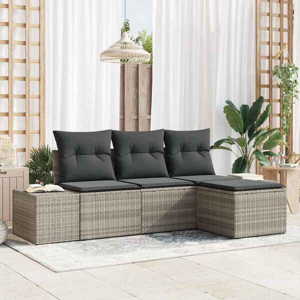 vidaXL Sofa Set mit Kissen 4 pcs Hellgrau Poly Rattan