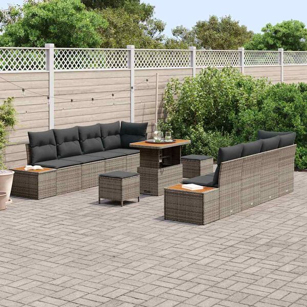 vidaXL Gartensofa-set mit Kissen mit Speicher 11 pcs Grau Poly Rattan