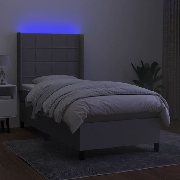 vidaXL Boxspringbett mit Matratze & LED Hellgrau 100x200 cm Stoff