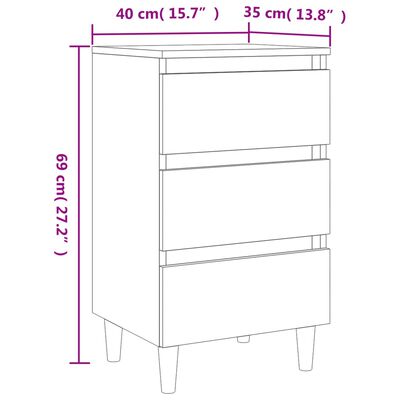 vidaXL Nachttisch mit Massivholz-Beinen Räuchereiche 40x35x69 cm