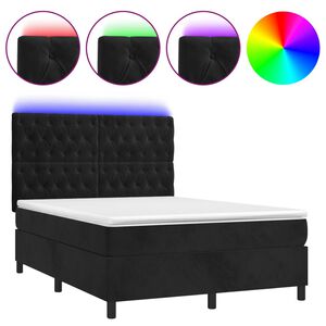 vidaXL Boxspringbett mit Matratze & LED Schwarz 140x200 cm Samt