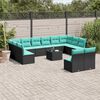 vidaXL 13-teiliges Gartensofa-Set mit Kissen, schwarzes Polyrattan