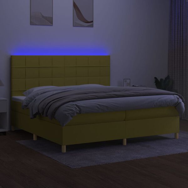 vidaXL Boxspringbett mit Matratze & LED Gr&uuml;n 200x200 cm Stoff