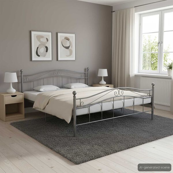 vidaXL Bett Grau Metall 200x200 cm