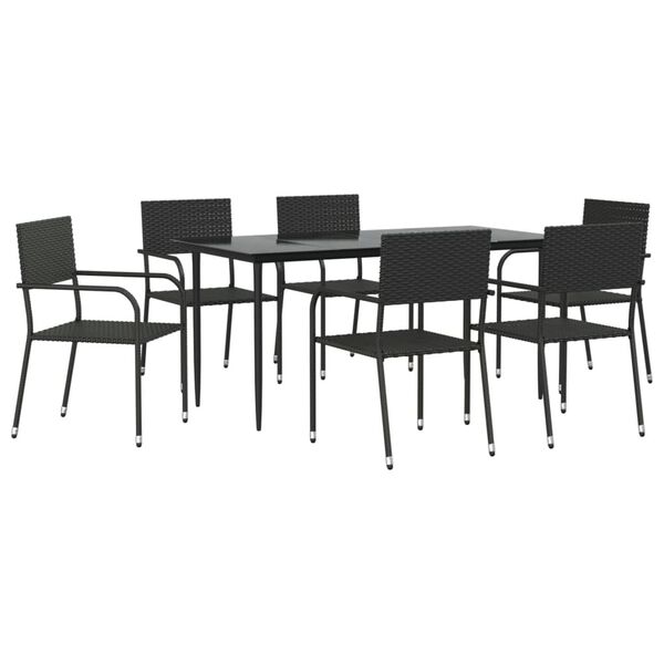 vidaXL 7-tlg. Garten-Essgruppe Schwarz Poly Rattan
