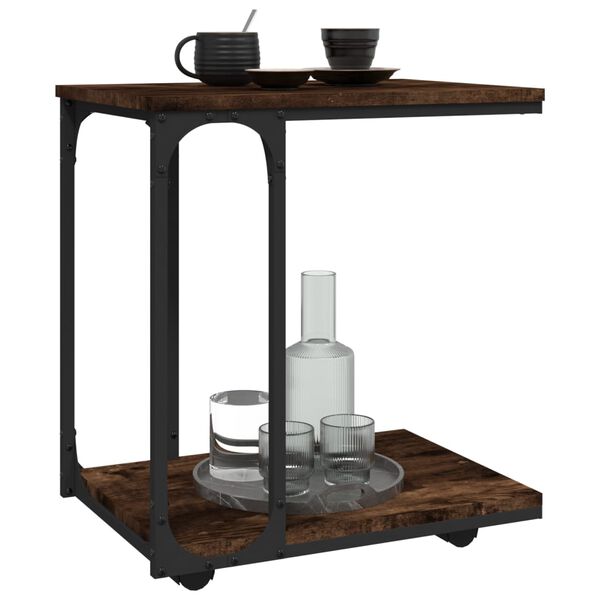 vidaXL Beistelltisch mit Rollen Räuchereiche 50x35x55,5 cm