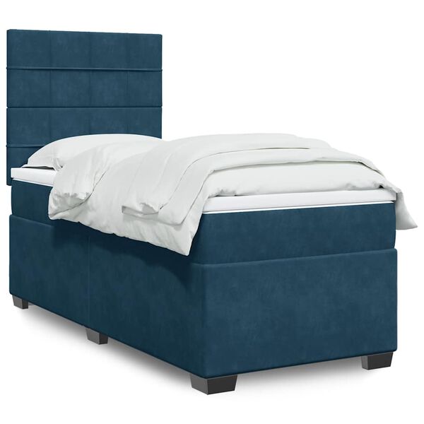 vidaXL Boxspringbett mit Matratze Blau 90x200 cm Samt