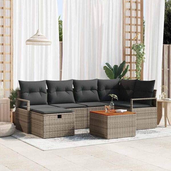 vidaXL Gartensofa-set mit Kissen mit Speicher 7 pcs Grau Poly-Rattan