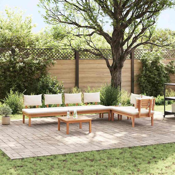 vidaXL Gartenbänke Set mit Kissen mit Speicher 5 pcs Braun und Creme