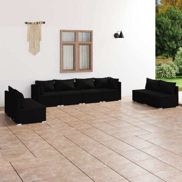 vidaXL 8-tlg. Garten-Lounge-Set mit Kissen Poly Rattan Schwarz