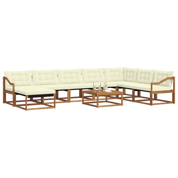 vidaXL Outdoor-Sofagarnitur 9 pcs Natur und Creme Massivholz Akazie