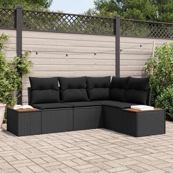 vidaXL Gartensofa-set mit Kissen mit Speicher 4 pcs Schwarz Polyrattan