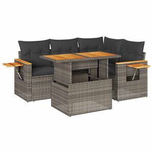 vidaXL 5-tlg. Garten-Sofagarnitur mit Kissen Grau Poly Rattan Akazie