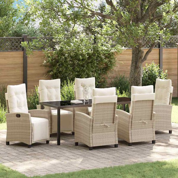 vidaXL Garten Essgruppe mit Kissen 7 pcs Beige Poly-Rattan