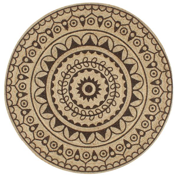vidaXL Teppich Handgefertigt Jute mit Dunkelbraunem Aufdruck 90 cm