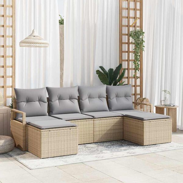 vidaXL Garten-Sofa-Set mit Kissen 6 pcs Beige und Hellgrau