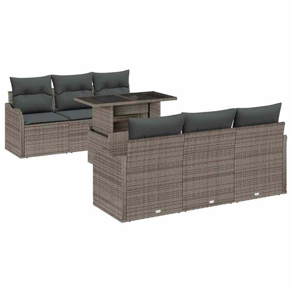 vidaXL Garten-Sofa-Set mit Kissen mit Speicher 7 pcs Grau Poly Rattan
