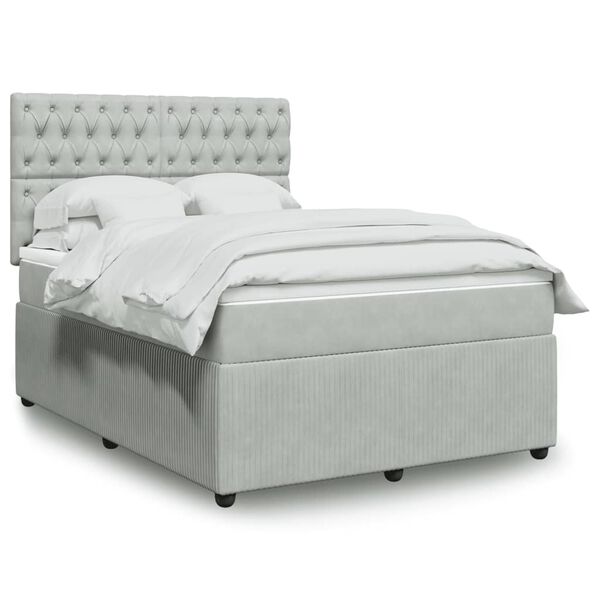 vidaXL Boxspringbett mit Matratze Hellgrau 140x190 cm Samt