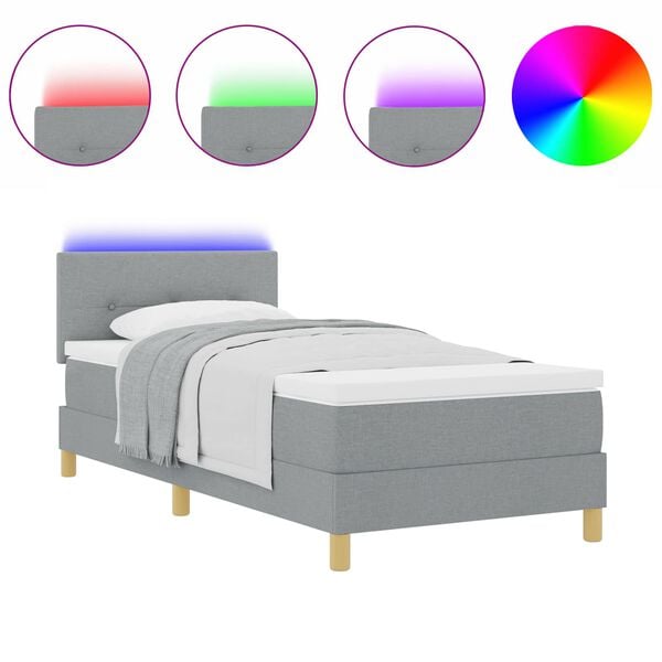 vidaXL LED Boxspringbett mit Matratze Hellgrau 100 x 200 cm Stoff
