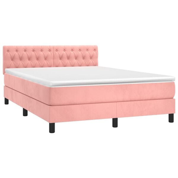 vidaXL Boxspringbett mit Matratze Rosa 140x200 cm Samt