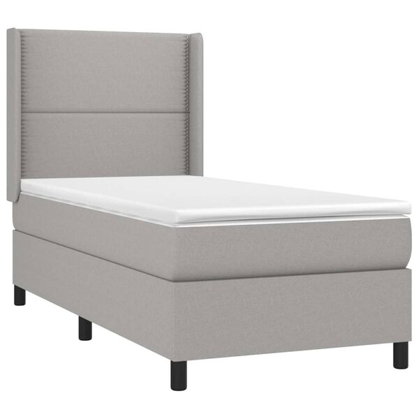 vidaXL Boxspringbett mit Matratze & LED Hellgrau 90x190 cm Stoff