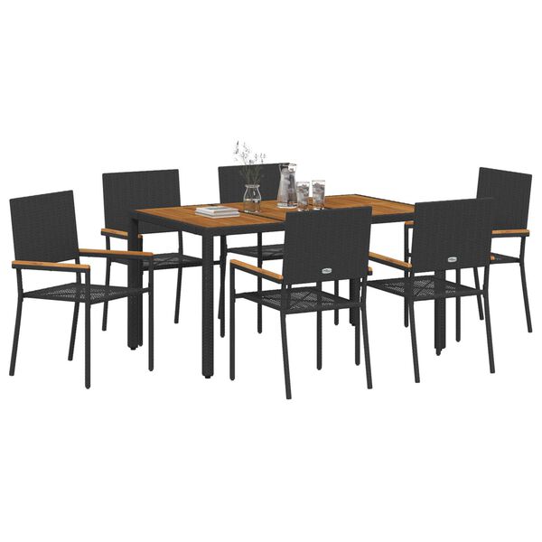 vidaXL Garten Essgruppe 7 pcs Schwarz Poly-Rattan