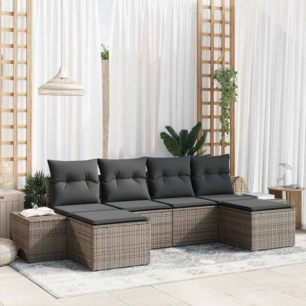 vidaXL Gartensofa-set mit Kissen 6 pcs Grau Poly-Rattan