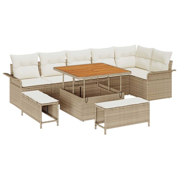 vidaXL Gartensofa-set mit Kissen 9 pcs Beige Poly-Rattan