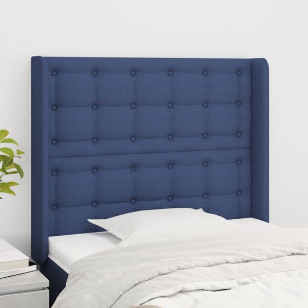 vidaXL Kopfteil mit Ohren Blau 93x16x118/128 cm Stoff