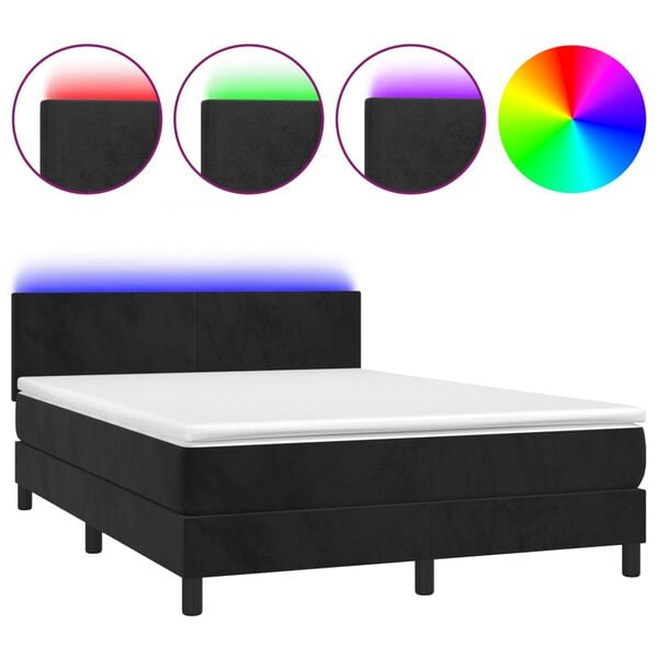 vidaXL Boxspringbett mit Matratze & LED Schwarz 140x200 cm Samt