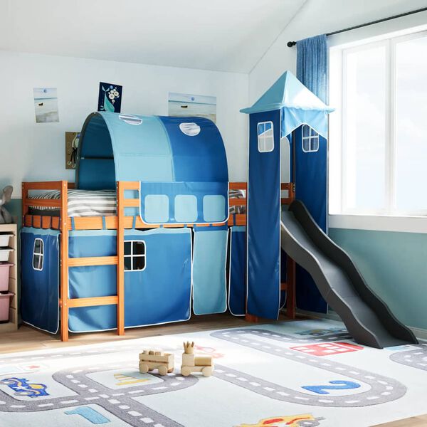 vidaXL Kinderhochbett mit Turm Blau 80x200 cm Massivholz Kiefer