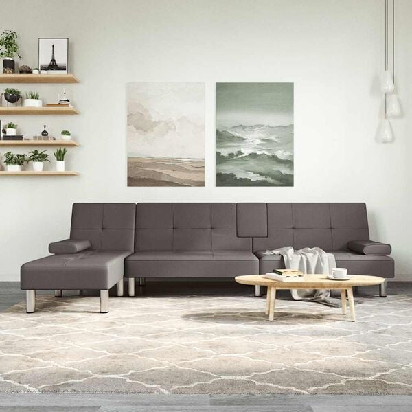 vidaXL Schlafsofa in L-Form Grau 255x140x70 cm Kunstleder
