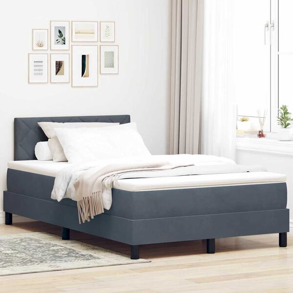 vidaXL Boxspringbett mit Matratze Dunkelgrau 120 x 190 cm Samt