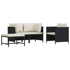 vidaXL 4-tlg. Garten-Sofagarnitur mit Auflagen Schwarz Poly Rattan