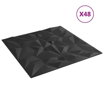 vidaXL Wandpaneele 48 Stk. Schwarz 50x50 cm XPS 12 m² Amethyst