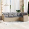 vidaXL 5-tlg. Garten-Sofagarnitur mit Kissen Beige Poly Rattan